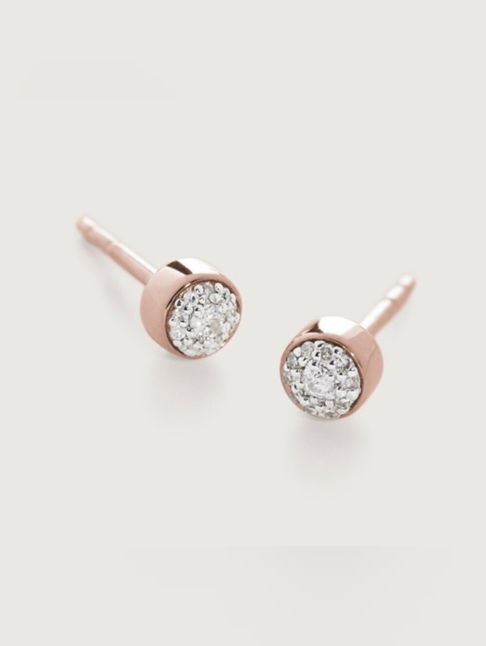 MONICA VINADER Fiji Button 18k Rose Gold Pavé Diamond Studs 💙